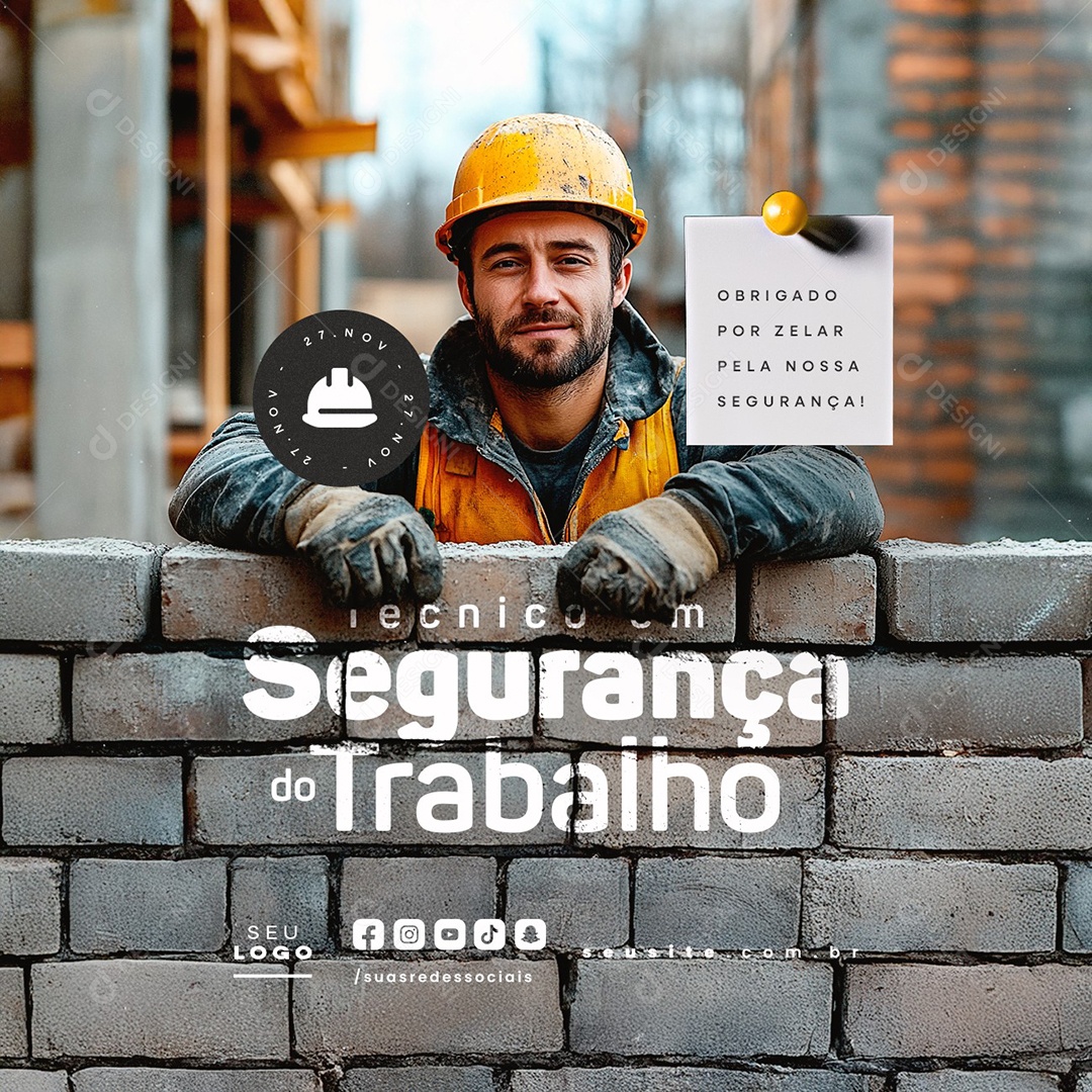 Dia do Técnico em Segurança no Trabalho 27 de Novembro Social Media PSD Editável