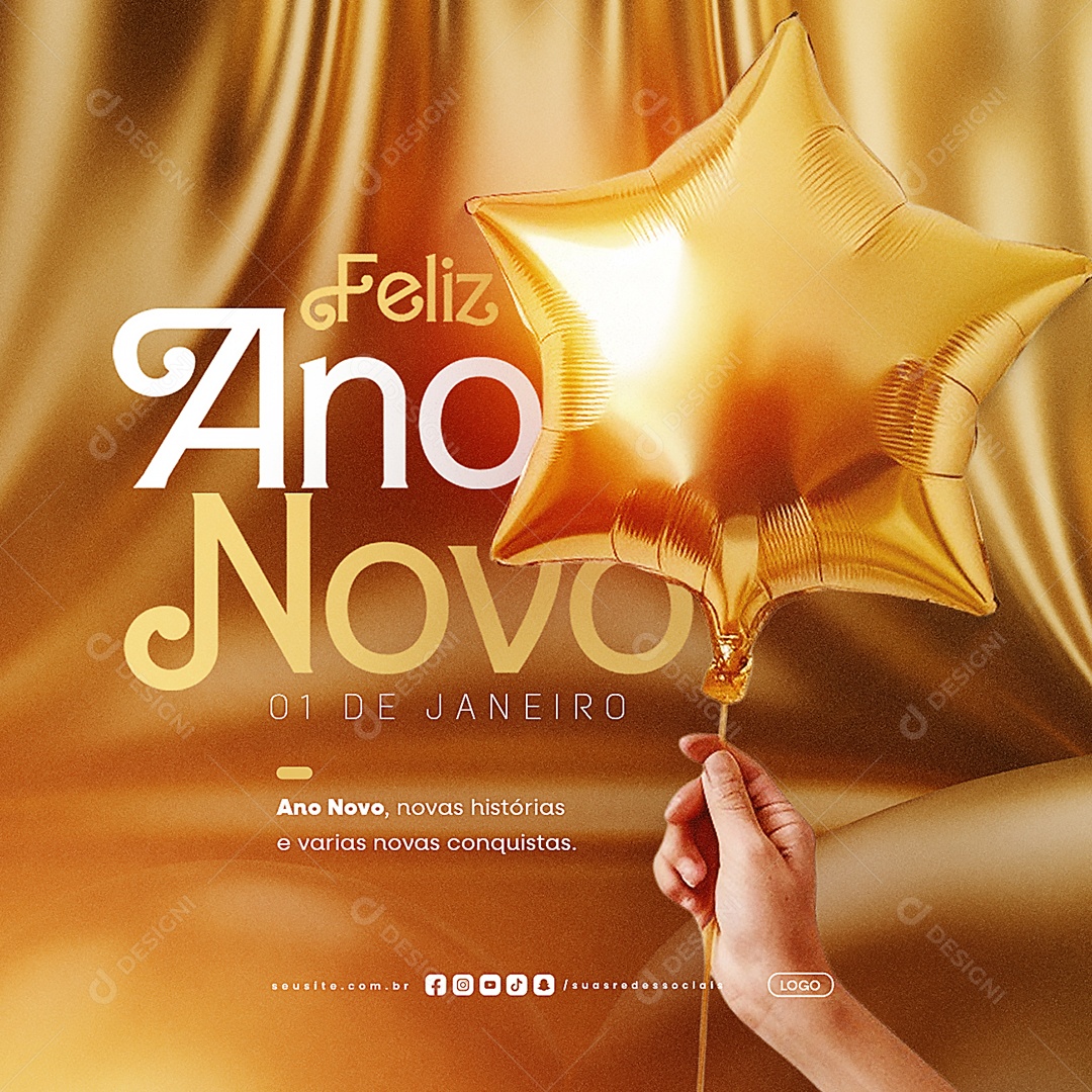 Feliz Ano Novo 01 de Janeiro Social Media PSD Editável