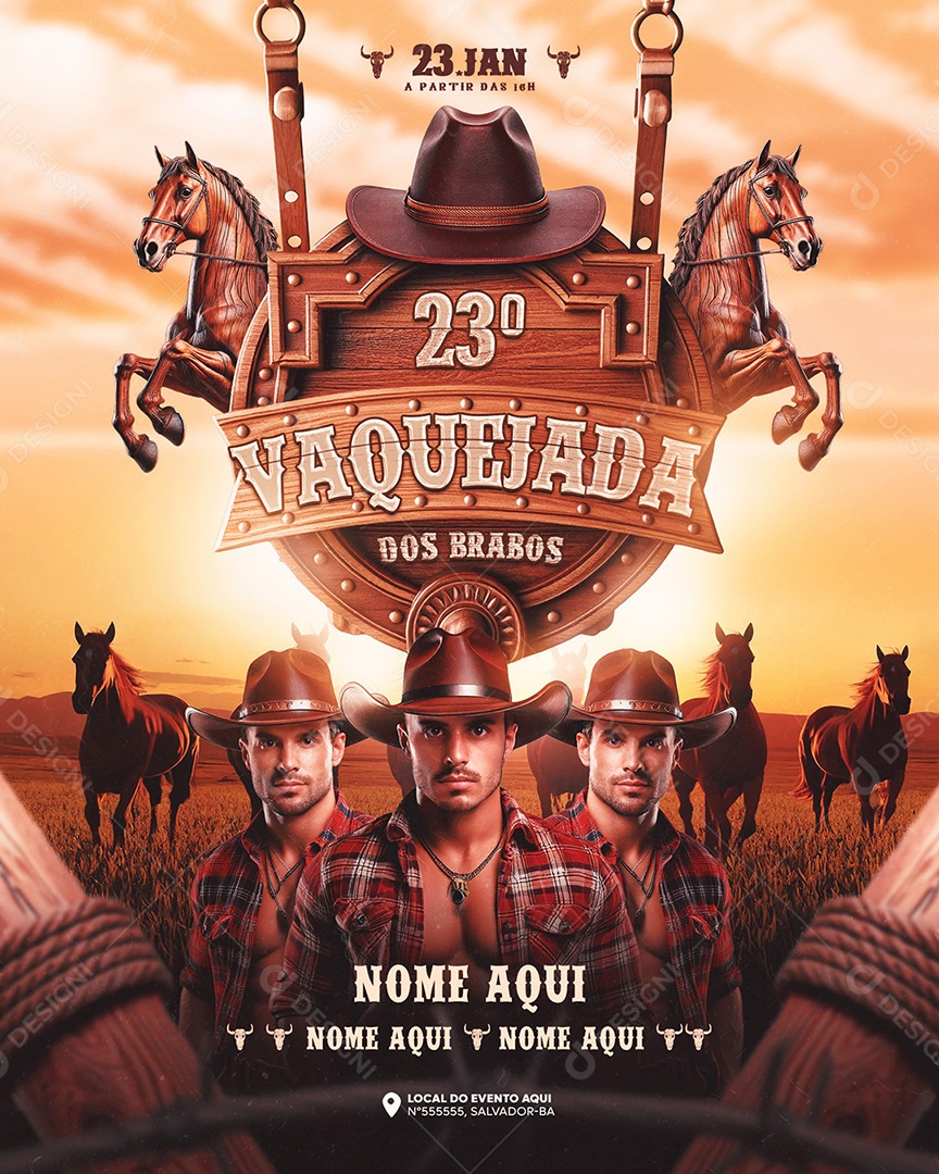 Flyer 23º Vaquejada Dos Brabos Feed Social Media PSD Editável