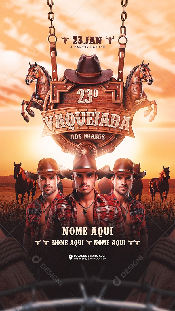 Flyer 23º Vaquejada Dos Brabos Story Social Media PSD Editável