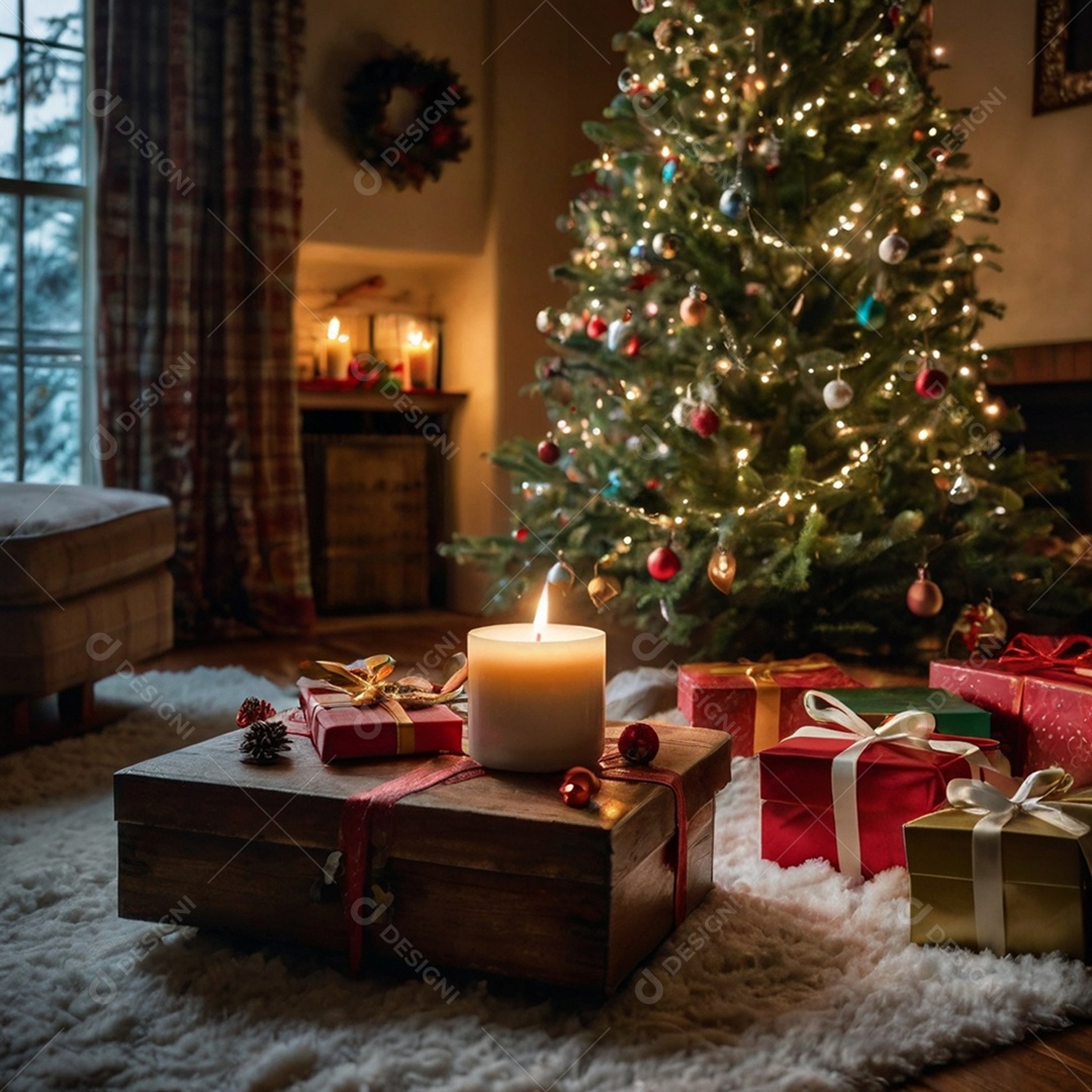 Linda sala de estar moderna e comfortável com decorações natalina