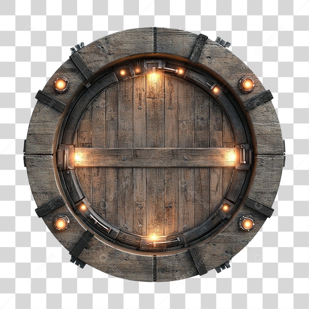 Placa de Madeira com Lâmpadas Redonda PNG Transparente