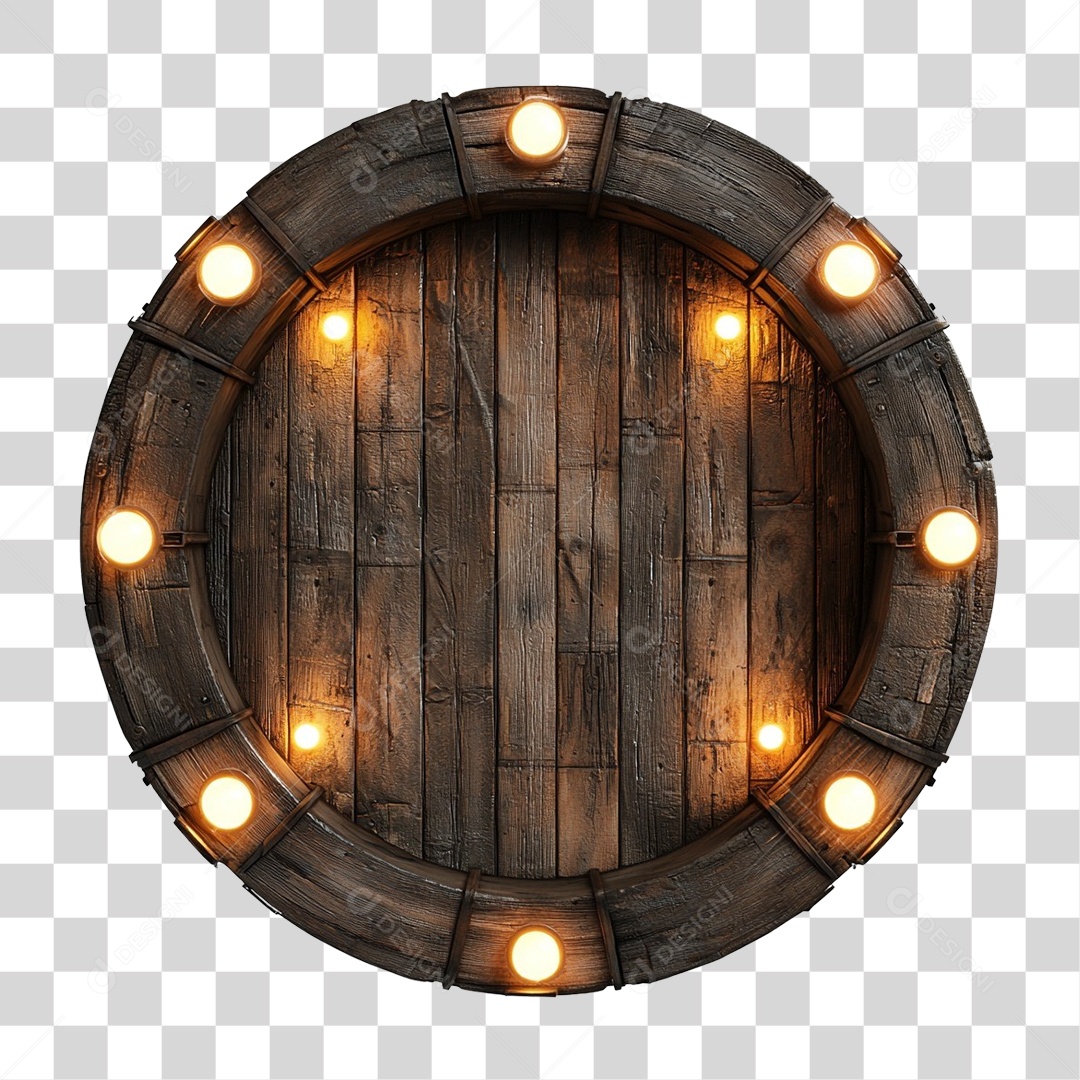 Placa de Madeira com Lâmpadas Redonda PNG Transparente