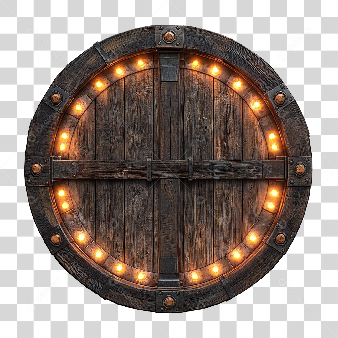 Placa de Madeira com Lâmpadas Redonda PNG Transparente