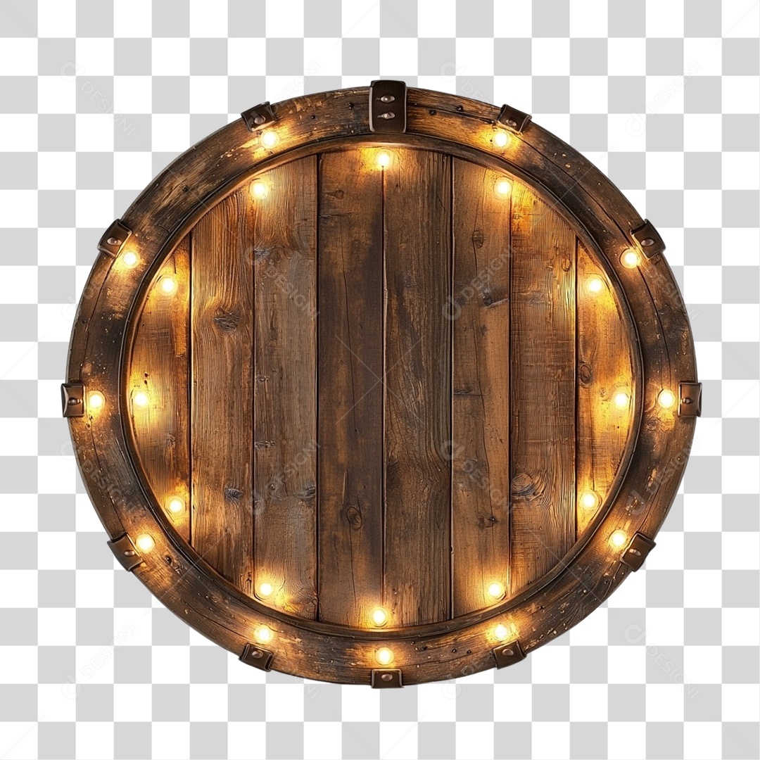 Placa de Madeira com Lâmpadas Redonda PNG Transparente