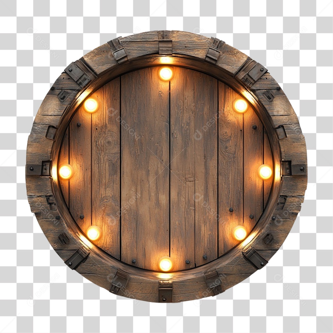 Placa de Madeira com Lâmpadas Redonda PNG Transparente