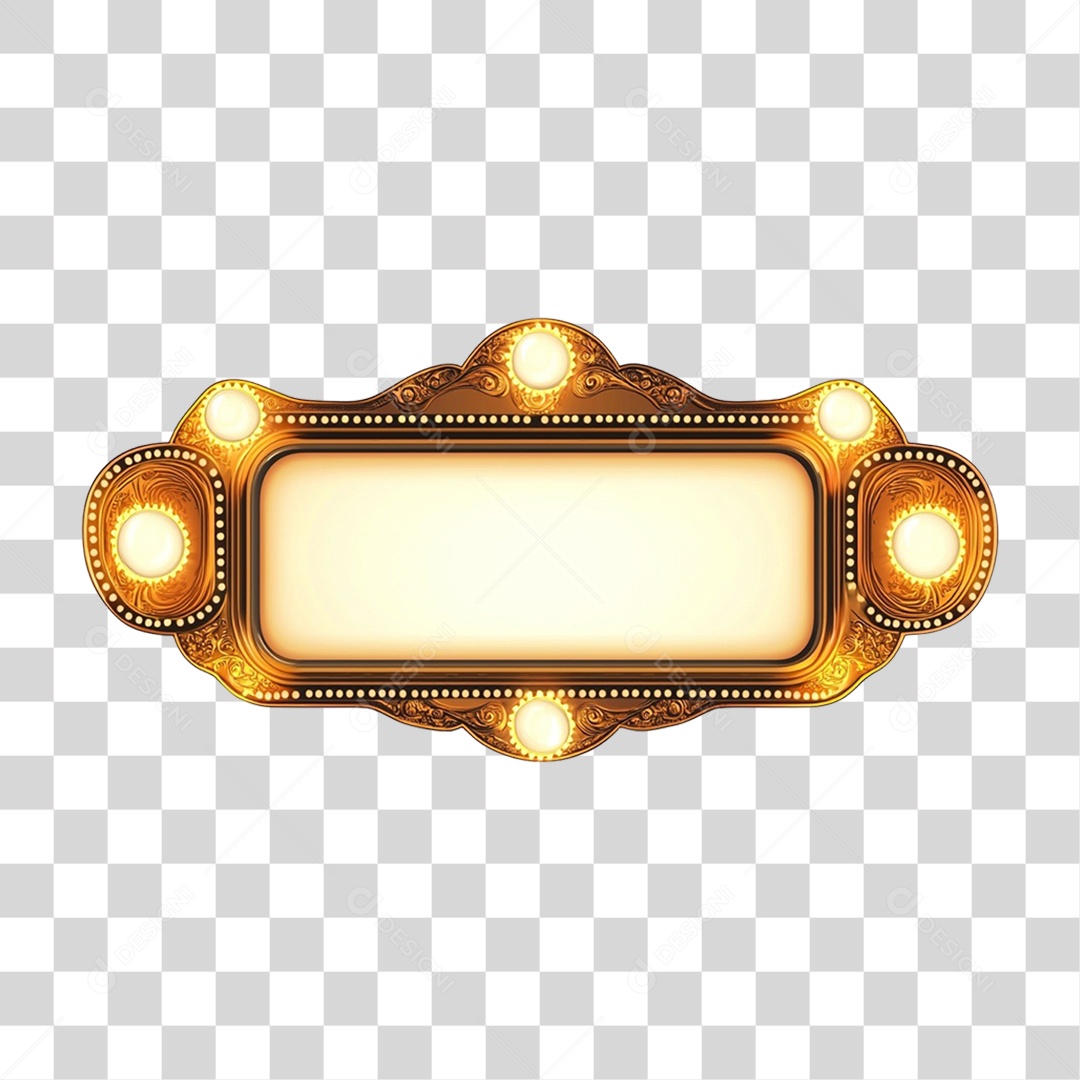 Placa de Metal Dourada com Lâmpadas PNG Transparente
