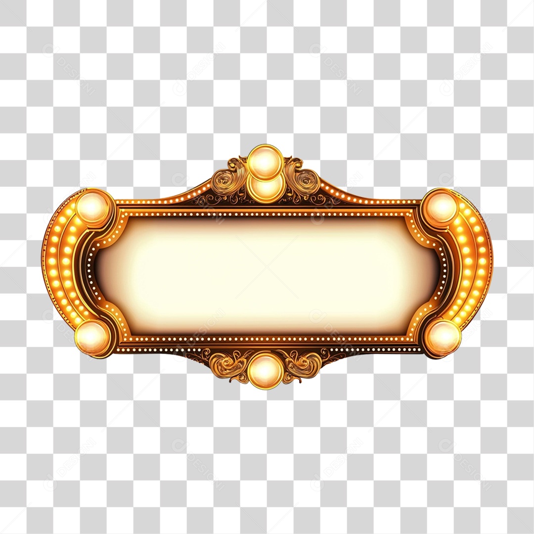 Placa de Metal Dourada com Lâmpadas PNG Transparente