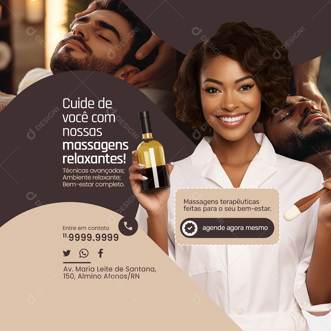 Massagista Massagem Cuide de Você Social Media PSD Editável