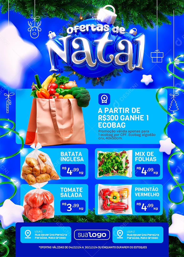 Tabloide Oferta de Natal Supermercado Produtos Social Media PSD Editável