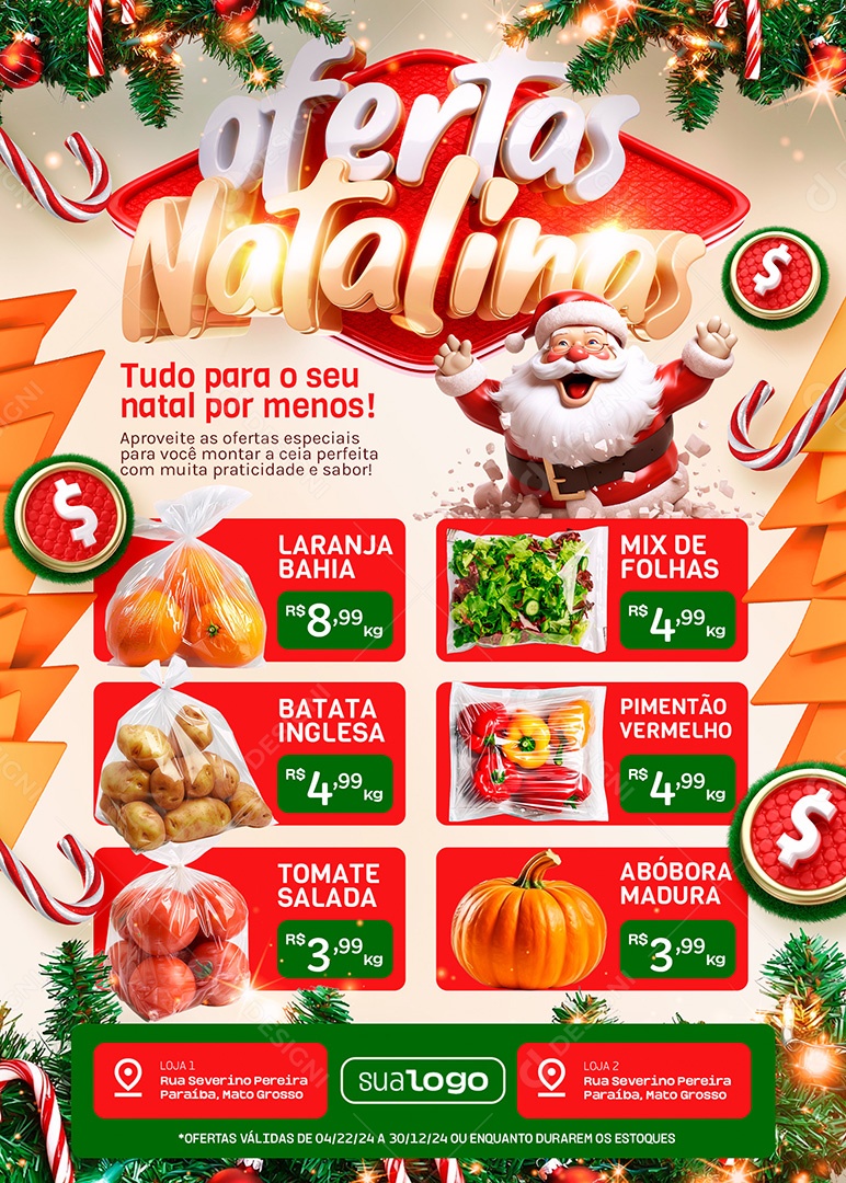 Tabloide Oferta de Natalina Supermercado Produtos Social Media PSD Editável
