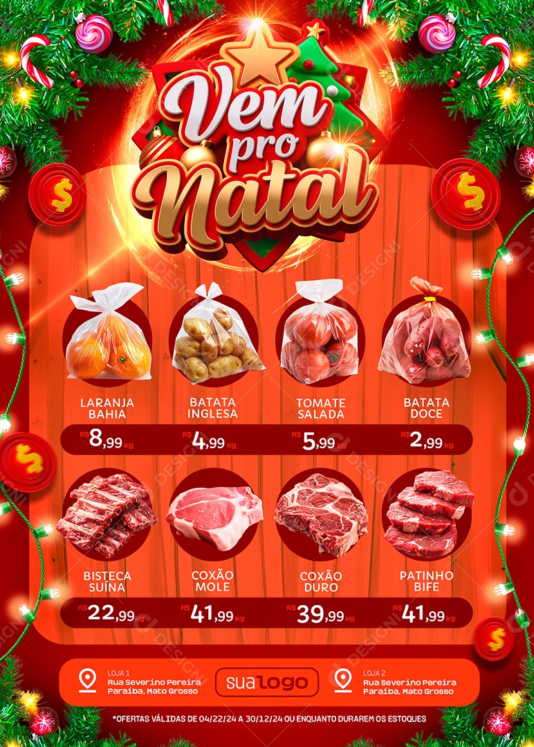 Tabloide Vem Pro Natal Supermercado Produtos Social Media PSD Editável