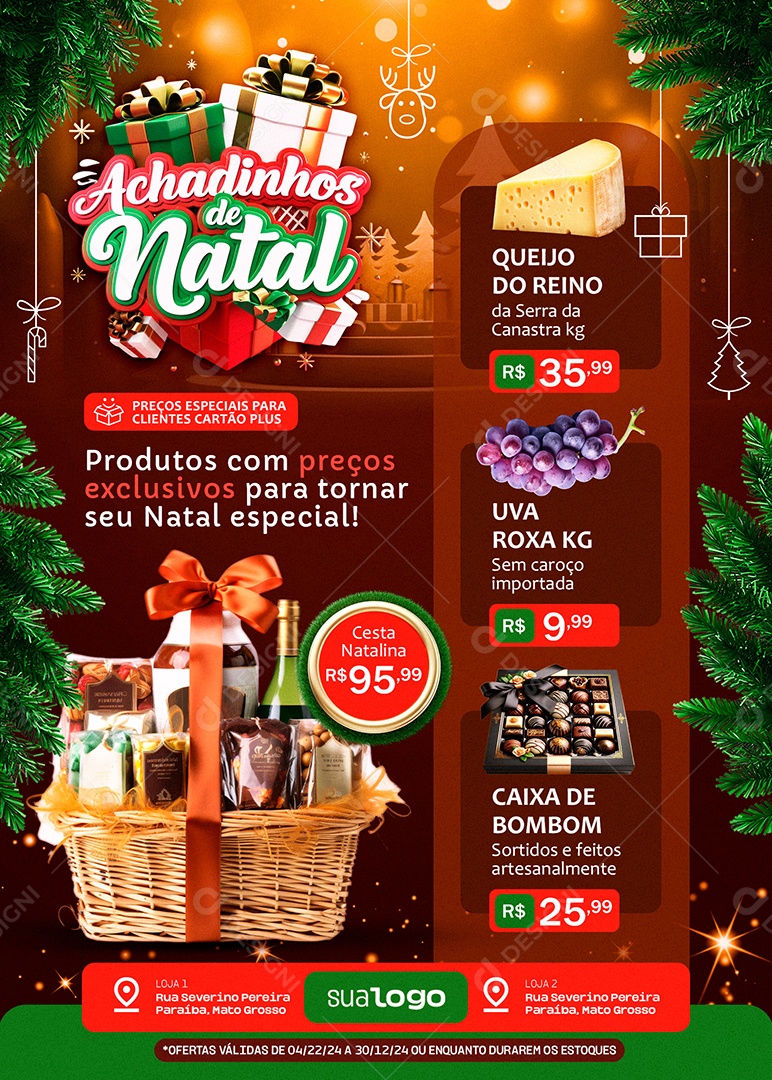 Tabloide Achadinho de Natal Supermercado Produtos Social Media PSD Editável