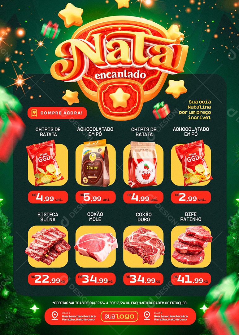 Tabloide Natal Encantado Supermercado Produtos Social Media PSD Editável