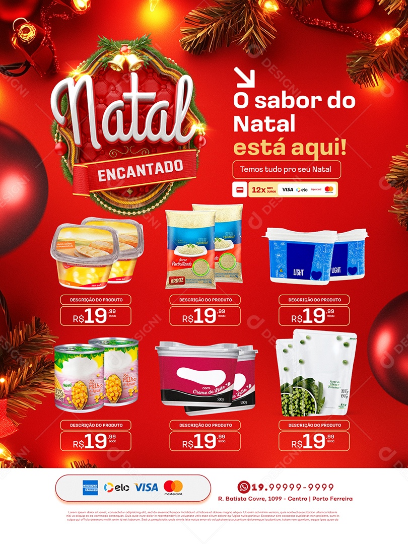 Encarte Natal Encantado Supermercado Produtos Social Media PSD Editável