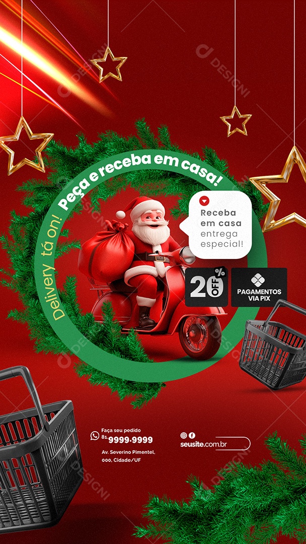 Story Supermercado Delivery Feliz Natal Social Media PSD Editável
