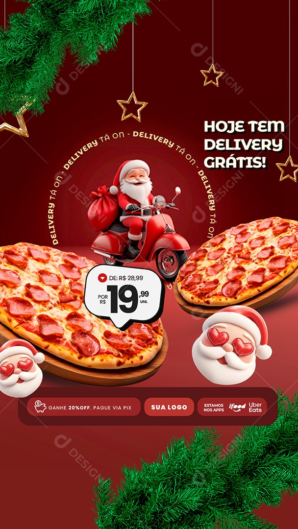 Story Feliz Natal Delivery Pizzaria Social Media PSD Editável