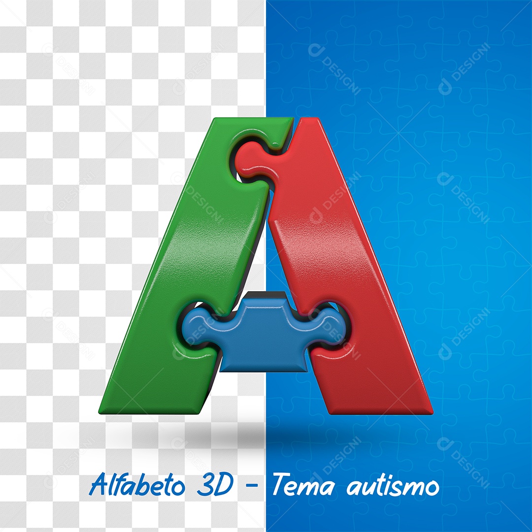 Elemento 3D Letra A de Alfabeto com Tema de Autismo Para Composição PSD