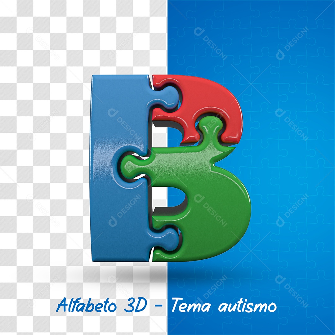 Elemento 3D Letra B Alfabeto com Tema de Autismo Para Composição PSD