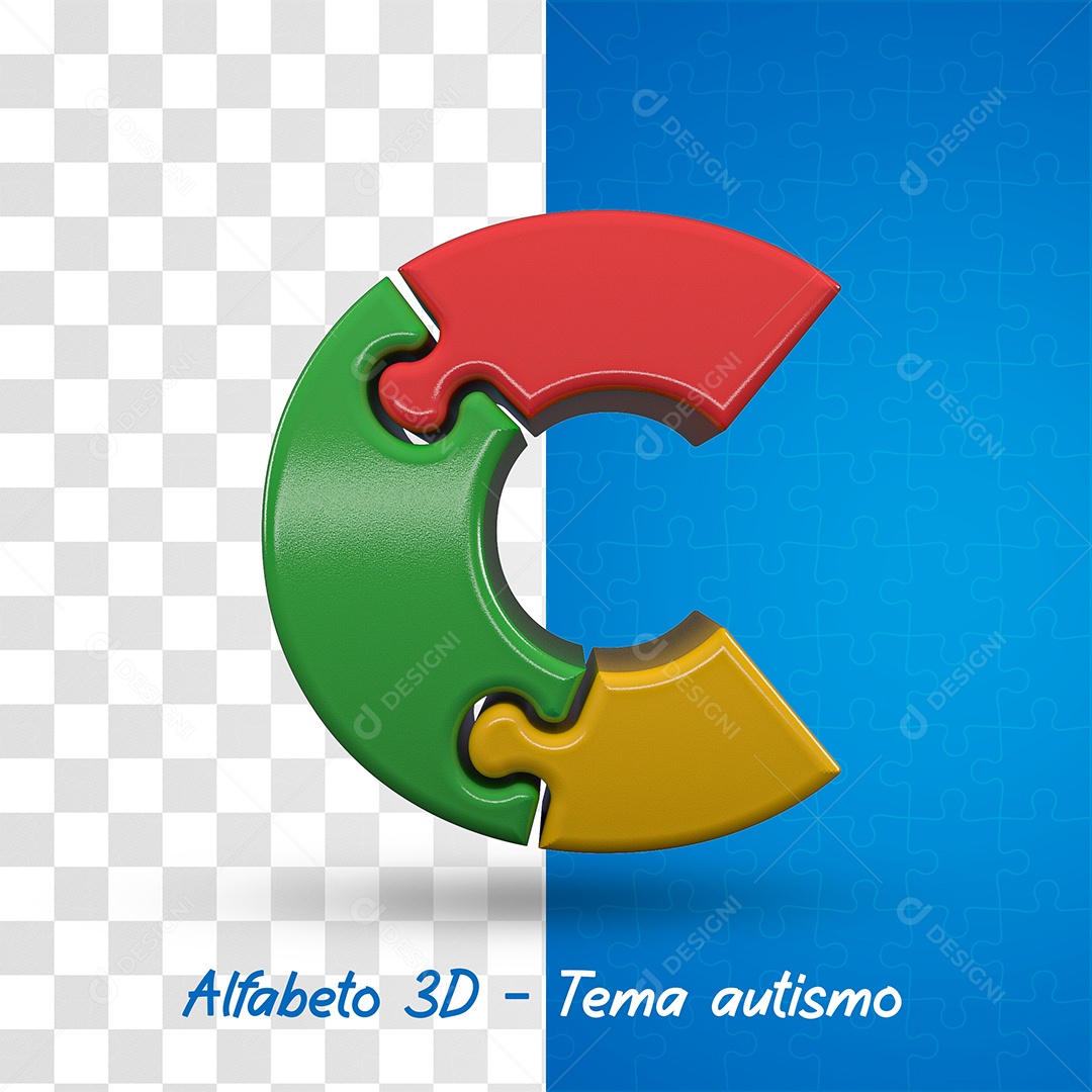 Elemento 3D Letra C Alfabeto com Tema de Autismo Para Composição PSD