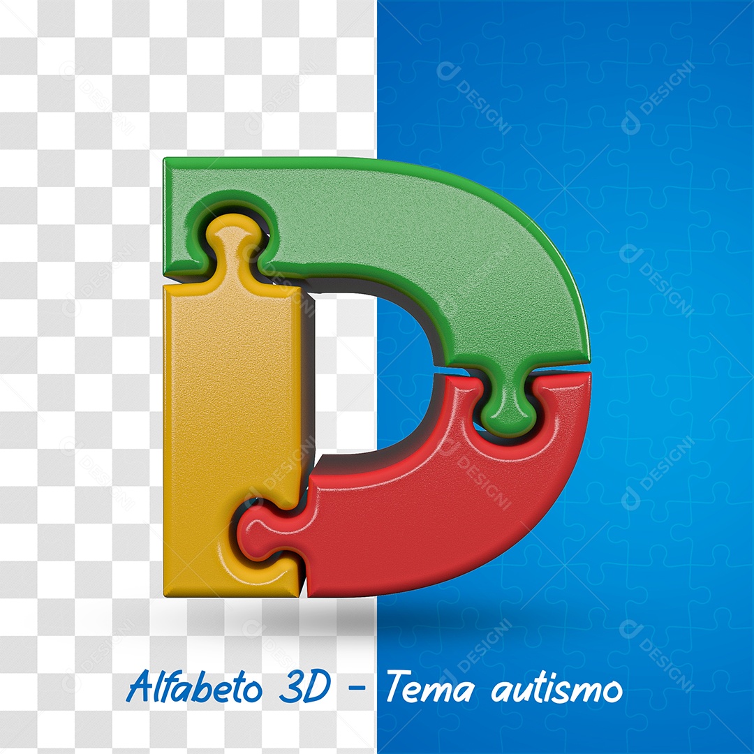 Elemento 3D Letra D Alfabeto com Tema de Autismo Para Composição PSD