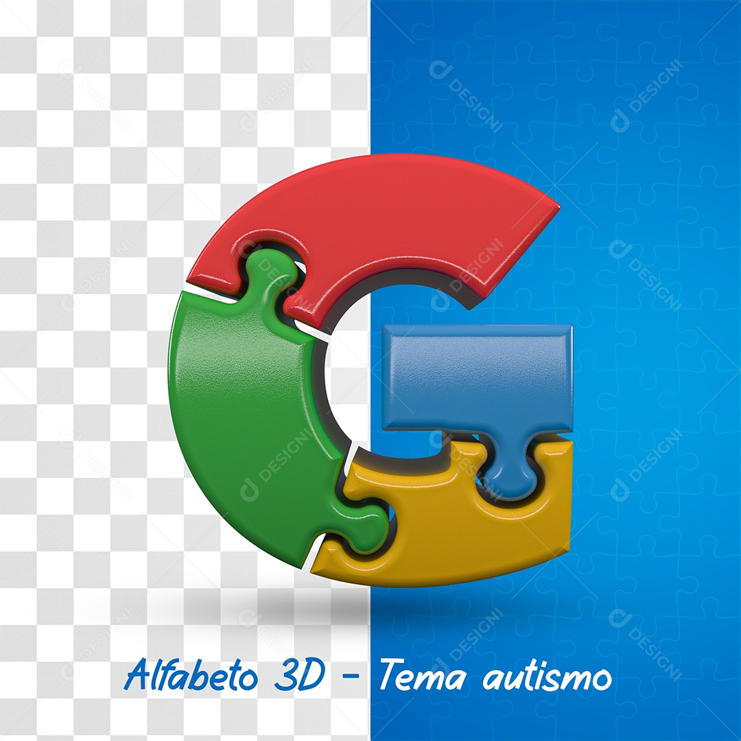 Elemento 3D Letra G Alfabeto com Tema de Autismo Para Composição PSD