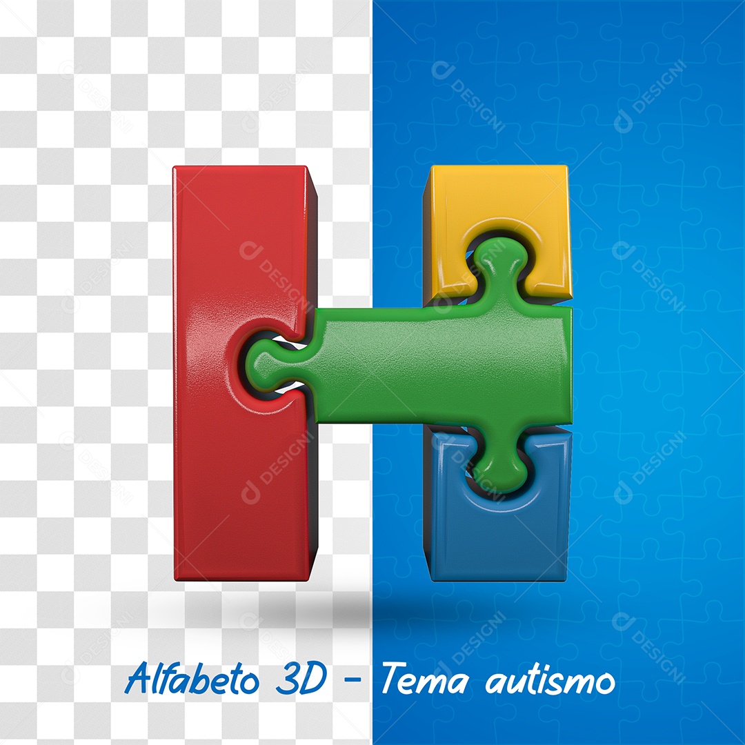 Elemento 3D Letra H Alfabeto com Tema de Autismo Para Composição PSD