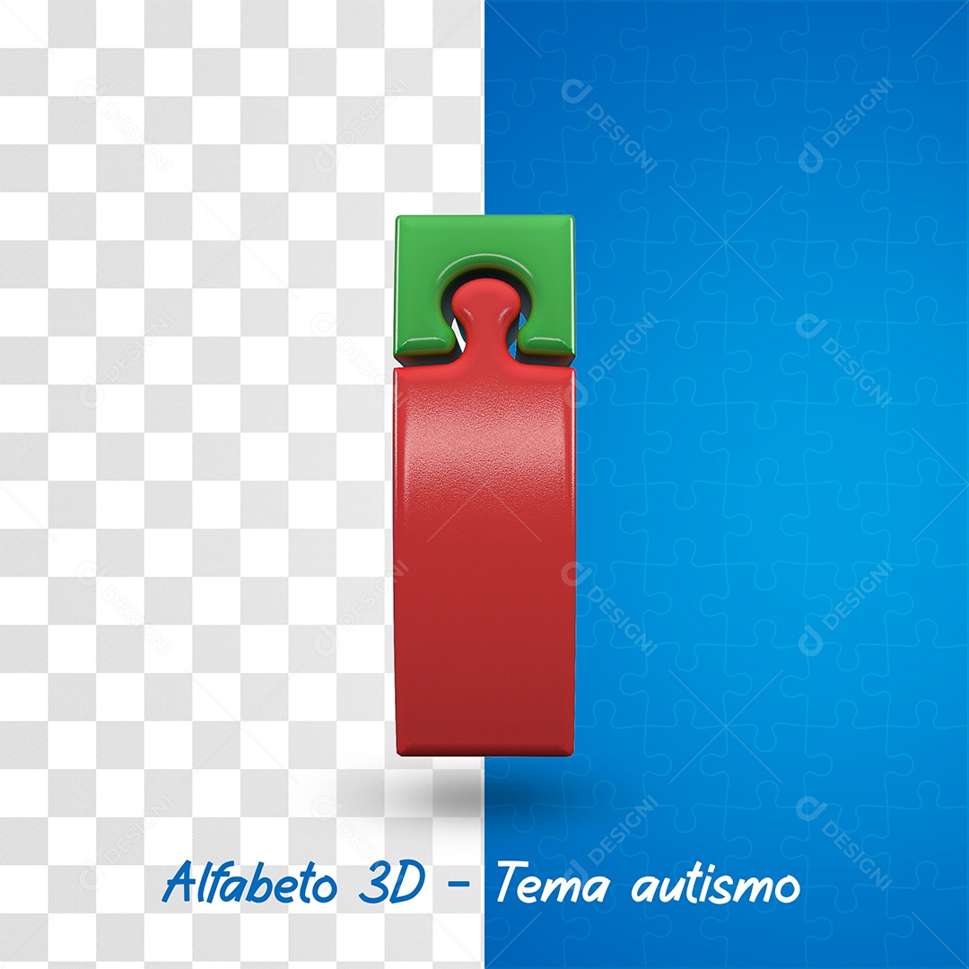 Elemento 3D Letra I Alfabeto com Tema de Autismo Para Composição PSD