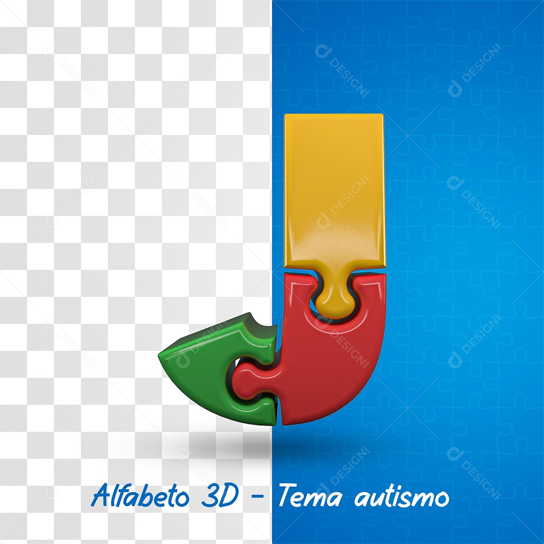 Elemento 3D Letra J Alfabeto com Tema de Autismo Para Composição PSD