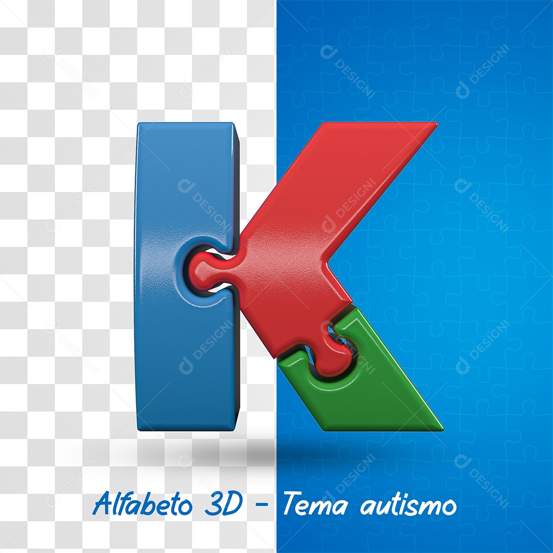 Elemento 3D Letra K Alfabeto com Tema de Autismo Para Composição PSD