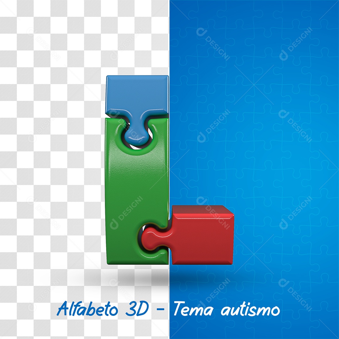 Elemento 3D Letra L Alfabeto com Tema de Autismo Para Composição PSD