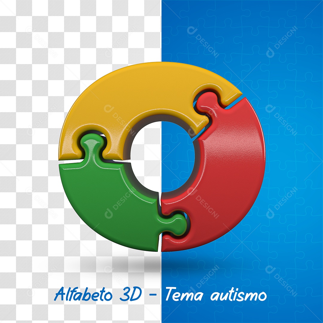Elemento 3D Letra O Alfabeto com Tema de Autismo Para Composição PSD
