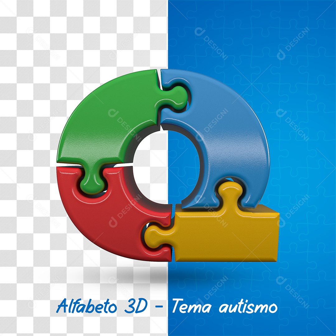 Elemento 3D Letra Q Alfabeto com Tema de Autismo Para Composição PSD