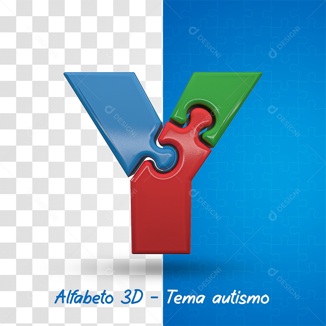 Elemento 3D Letra Y Alfabeto com Tema de Autismo Para Composição PSD