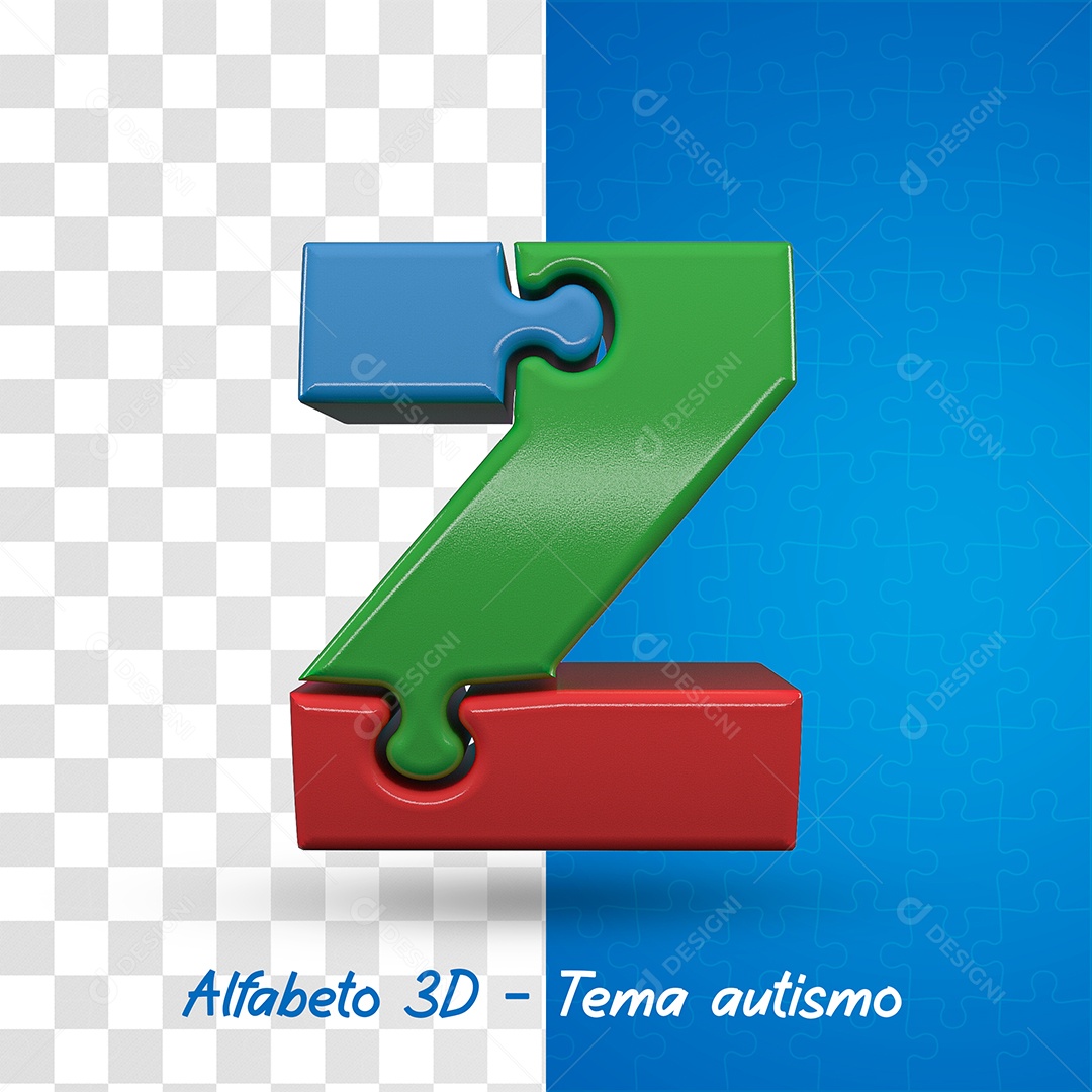 Elemento 3D Letra Z Alfabeto com Tema de Autismo Para Composição PSD