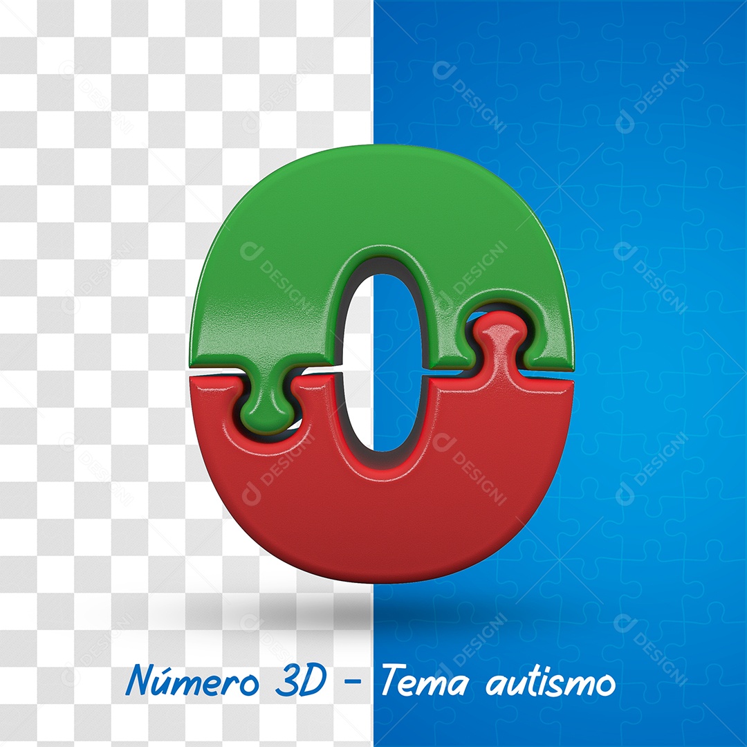 Número 0 com Tema de Autismo Elemento 3D Para Composição PSD