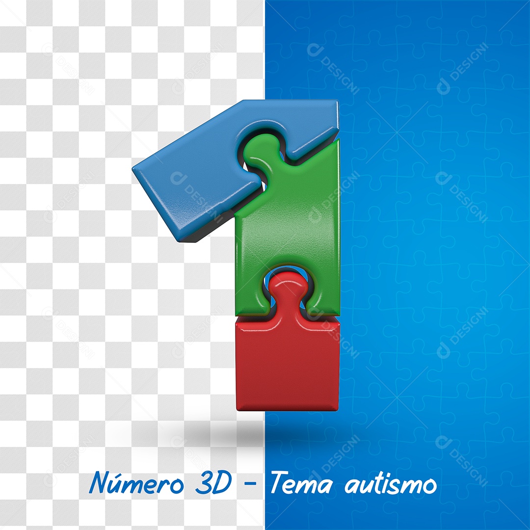 Número 1 com Tema de Autismo Elemento 3D Para Composição PSD