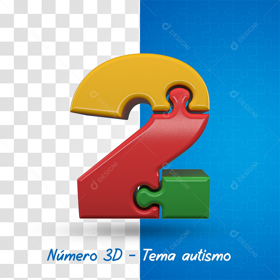 Número 2 com Tema de Autismo Elemento 3D Para Composição PSD