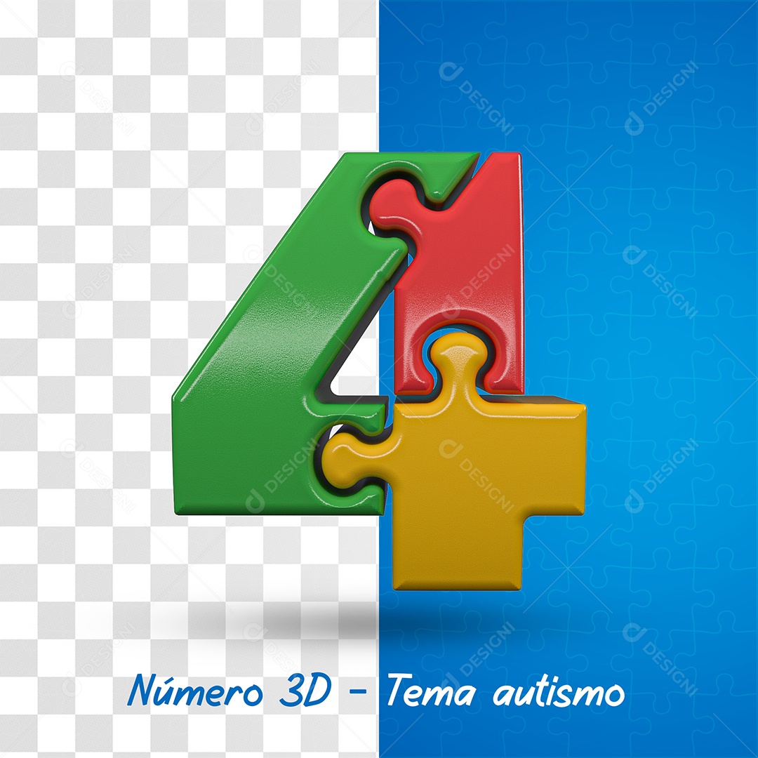 Número 4 com Tema de Autismo Elemento 3D Para Composição PSD