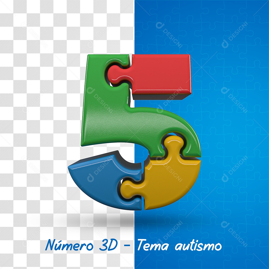 Número 5 com Tema de Autismo Elemento 3D Para Composição PSD
