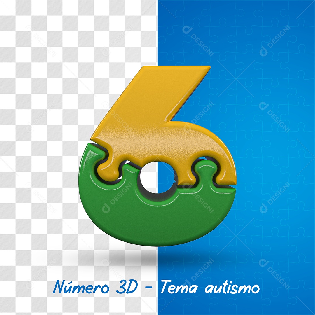 Número 6 com Tema de Autismo Elemento 3D Para Composição PSD