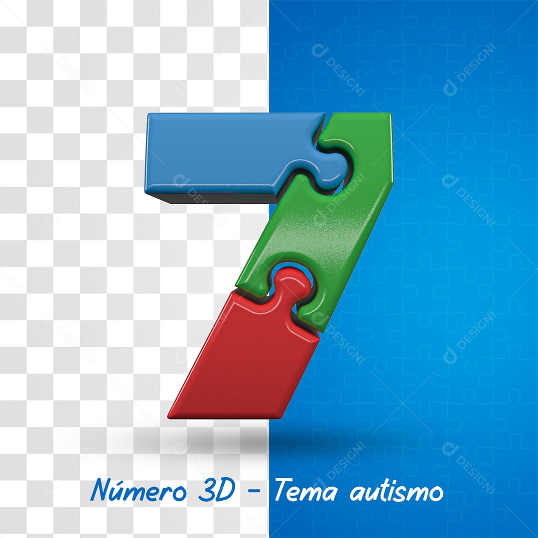 Número 7 com Tema de Autismo Elemento 3D Para Composição PSD