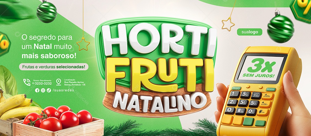 Banner Hortifruti Natalino Frutas e Verduras Social Media PSD Editável