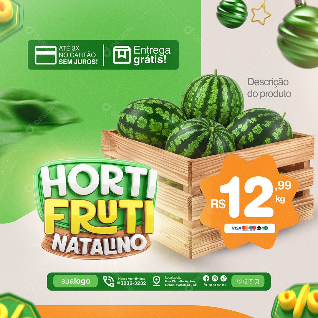 Hortifruti Natalino Entrega grátis Social Media PSD Editável