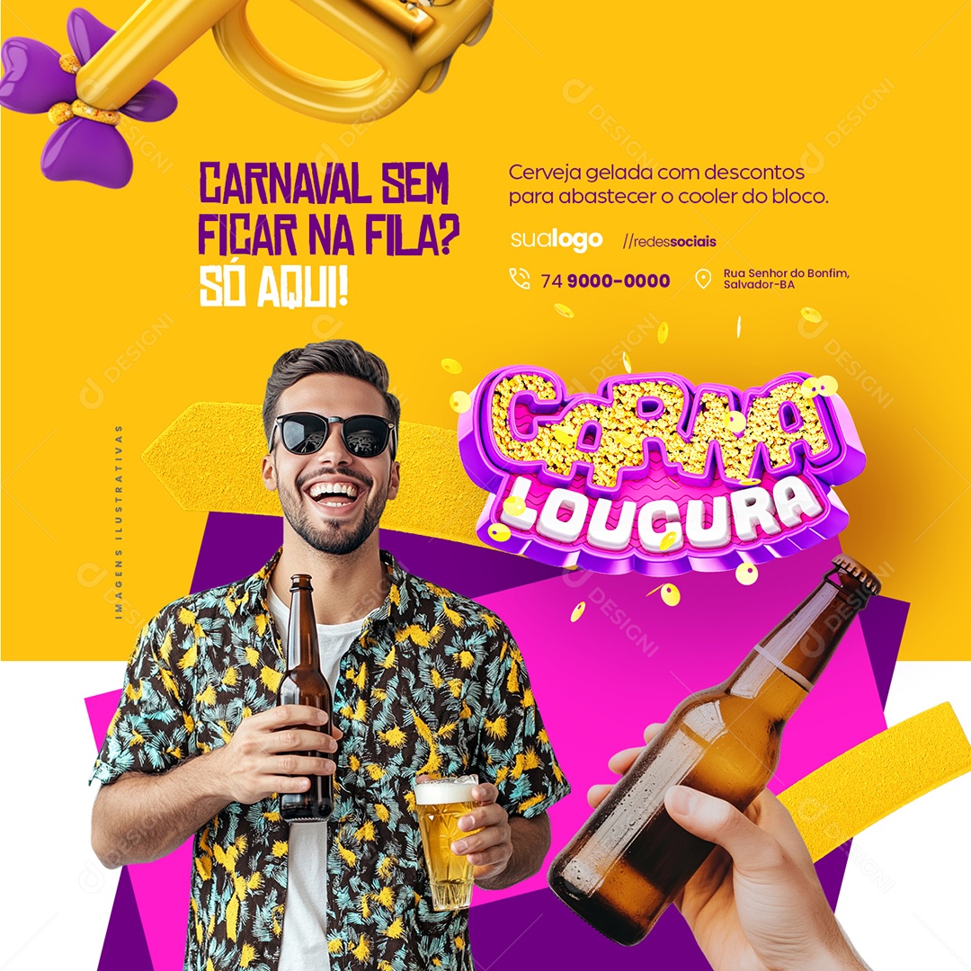 Cervejaria Carnaval Sem Fica Na Fila Social Media PSD Editável