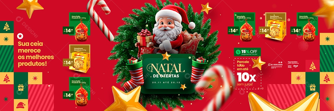 Carrossel Ofertas Natalinas Panetone Promoções de Supermercado Social Media PSD Editável