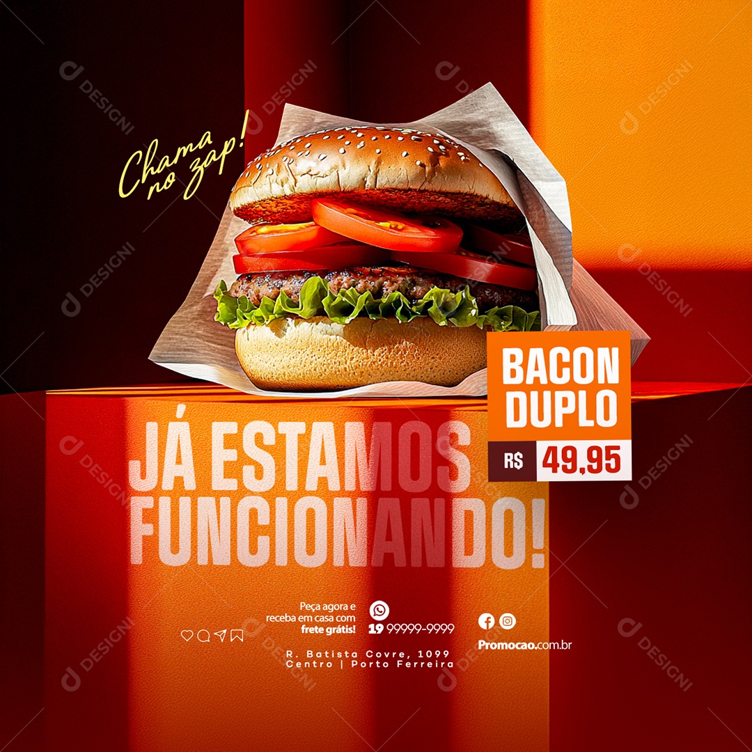 Hamburgueria Já Estamos Funcionando Social Media PSD Editável