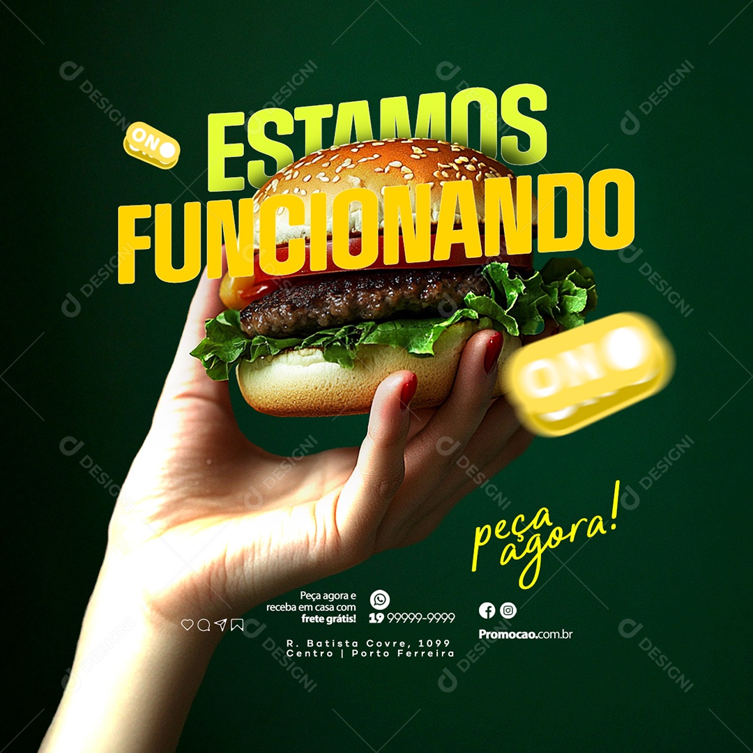 Hamburgueria Estamos Funcionanado Social Media PSD Editável