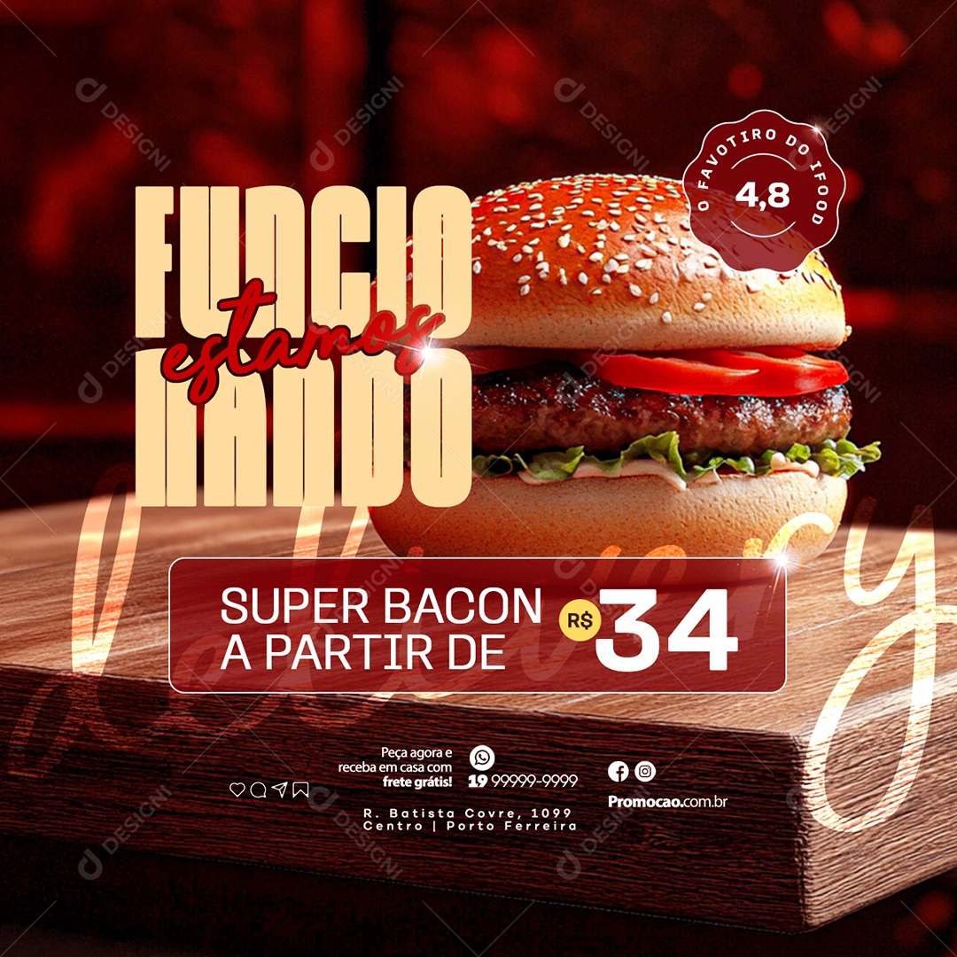 Hamburgueria Estamos Funcionanado Social Media PSD Editável