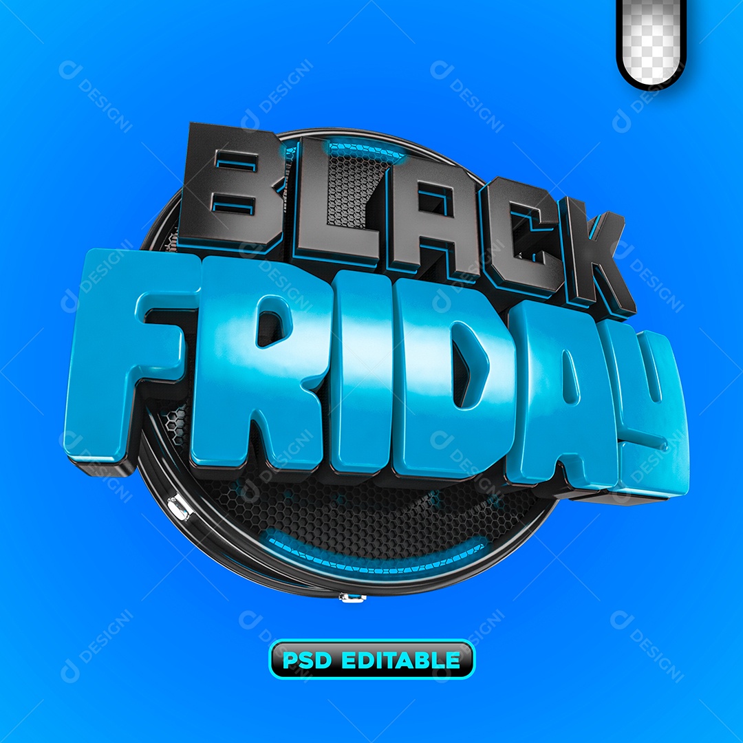 Black Friday Selo 3D Azul e Preto Elemento 3D para Composição PSD